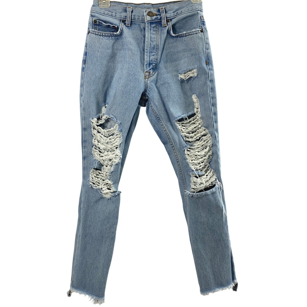 Carmar Jeans Women Sz 26 Light Wash Destroyed Grunge High Rise Straight Raw Hem